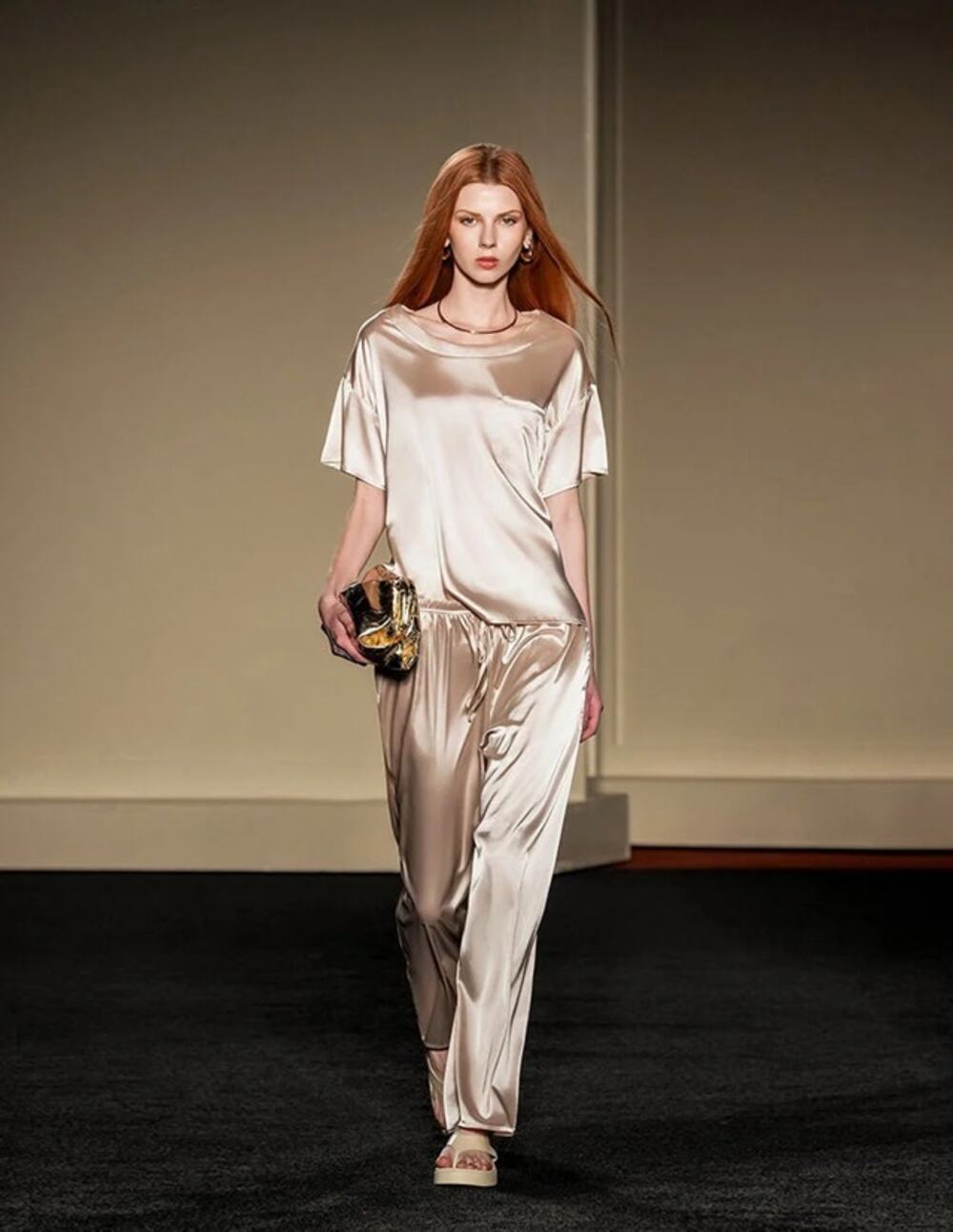 Ekouaer Satin Silky Pajama Set Champagne Size XL